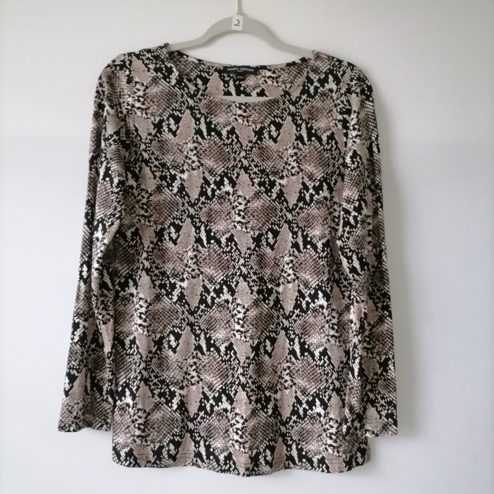 Mario Serrani Womens Brown Long Sleeve Round Neck Snake Print T Shirt Size XS